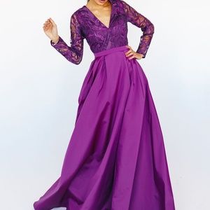 MCNZ Purple Long Sleeve Lace/Taffeta Gown